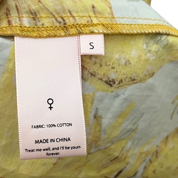 Selkie Tea Rose Dress Women’s Small Yellow Sunflower Cotton Puff Sleeve Midi - Picture 14 of 15